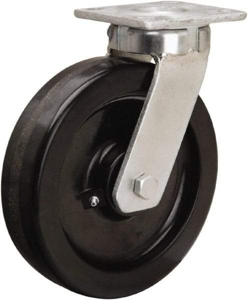 Hamilton - 8" Diam x 2" Wide x 9-1/2" OAH Top Plate Mount Swivel Caster - Phenolic, 1,400 Lb Capacity, Straight Roller Bearing, 4 x 4-1/2" Plate - Apex Tool & Supply