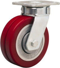 Swivel Top Plate Caster: Polyurethane on Aluminum, 6″ Wheel Dia, 2″ Wheel Width, 1,400 lb Capacity, 7-1/2″ OAH 4.5″ Plate Length, 4″ Plate Width, Non-Marking