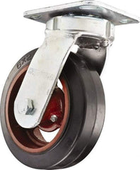 Hamilton - 6" Diam x 2" Wide x 7-1/2" OAH Top Plate Mount Swivel Caster - Rubber Mold on Cast Iron, Straight Roller Bearing, 4 x 4-1/2" Plate - Apex Tool & Supply