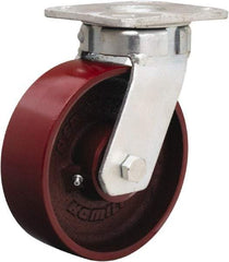Hamilton - 6" Diam x 2" Wide x 7-1/2" OAH Top Plate Mount Swivel Caster - Cast Iron, 1,200 Lb Capacity, Sealed Precision Ball Bearing, 4 x 4-1/2" Plate - Apex Tool & Supply