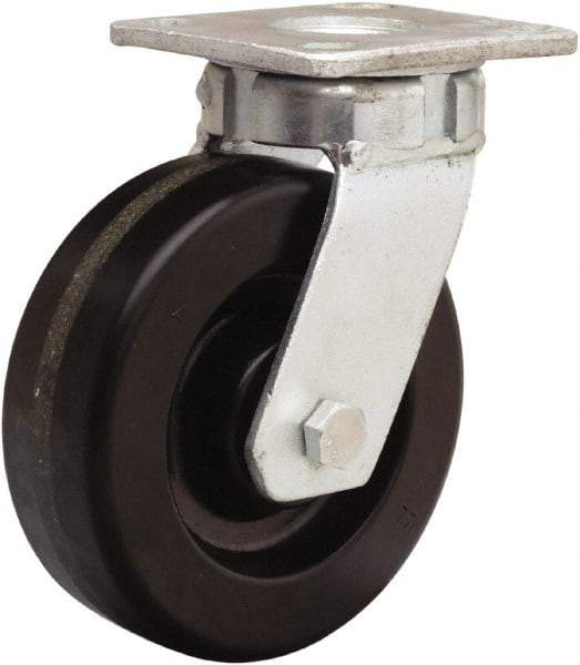 Hamilton - 6" Diam x 2" Wide x 7-1/2" OAH Top Plate Mount Swivel Caster - Phenolic, 1,200 Lb Capacity, Straight Roller Bearing, 4 x 4-1/2" Plate - Apex Tool & Supply