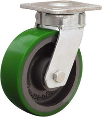 Hamilton - 6" Diam x 2" Wide x 7-1/2" OAH Top Plate Mount Swivel Caster - Polyurethane Mold onto Cast Iron Center, 1,200 Lb Capacity, Sealed Precision Ball Bearing, 4 x 4-1/2" Plate - Apex Tool & Supply