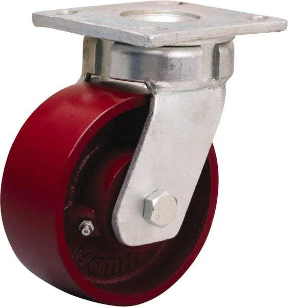 Hamilton - 5" Diam x 2" Wide x 7" OAH Top Plate Mount Swivel Caster - Cast Iron, 1,200 Lb Capacity, Sealed Precision Ball Bearing, 4 x 4-1/2" Plate - Apex Tool & Supply