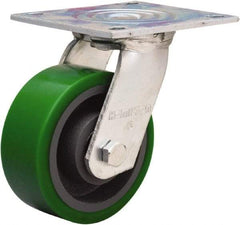 Hamilton - 5" Diam x 2" Wide x 7" OAH Top Plate Mount Swivel Caster - Polyurethane Mold onto Cast Iron Center, 1,050 Lb Capacity, Sealed Precision Ball Bearing, 4 x 4-1/2" Plate - Apex Tool & Supply
