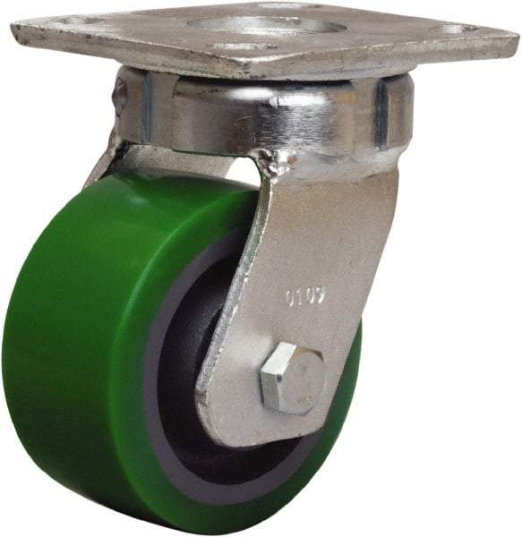 Hamilton - 4" Diam x 2" Wide x 5-5/8" OAH Top Plate Mount Swivel Caster - Polyurethane Mold onto Cast Iron Center, 750 Lb Capacity, Sealed Precision Ball Bearing, 4 x 4-1/2" Plate - Apex Tool & Supply