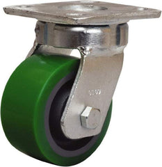 Hamilton - 4" Diam x 2" Wide x 5-5/8" OAH Top Plate Mount Swivel Caster - Polyurethane Mold onto Cast Iron Center, 750 Lb Capacity, Sealed Precision Ball Bearing, 4 x 4-1/2" Plate - Apex Tool & Supply