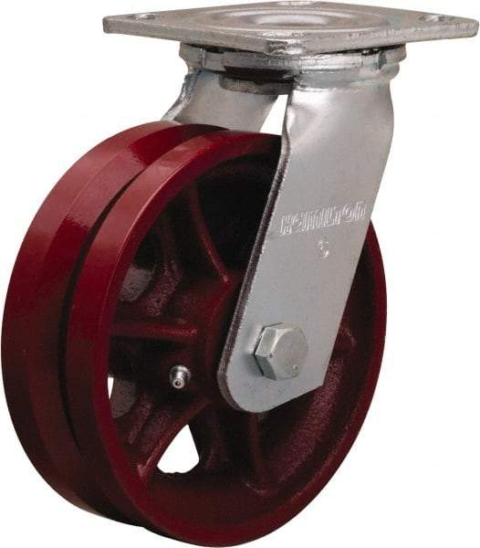 Hamilton - 6" Diam x 2" Wide, Iron Swivel Caster - 900 Lb Capacity, Top Plate Mount, 4" x 4-1/2" Plate, Straight Roller Bearing - Apex Tool & Supply