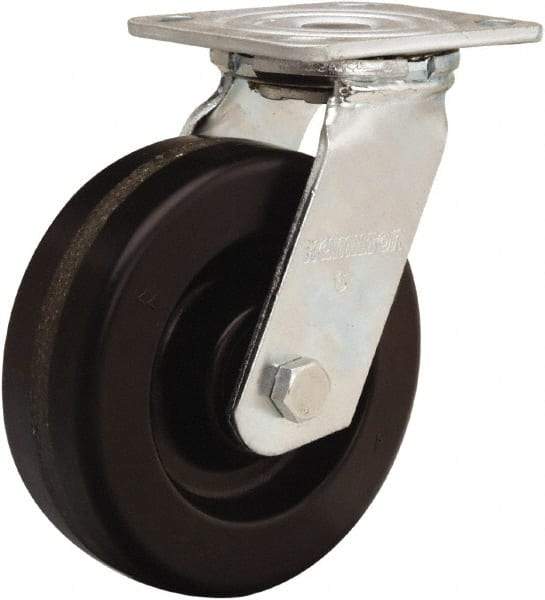 Hamilton - 6" Diam x 2" Wide x 7-1/2" OAH Top Plate Mount Swivel Caster - Phenolic, 900 Lb Capacity, Straight Roller Bearing, 4 x 4-1/2" Plate - Apex Tool & Supply