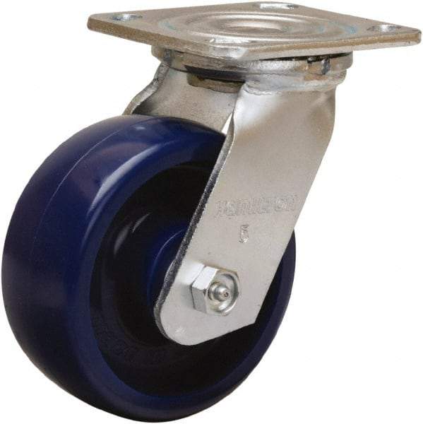 Hamilton - 5" Diam x 2" Wide x 6-1/2" OAH Top Plate Mount Swivel Caster - Polyurethane, 900 Lb Capacity, Sealed Precision Ball Bearing, 4 x 4-1/2" Plate - Apex Tool & Supply