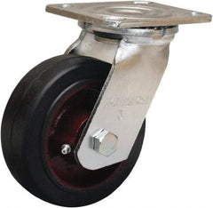 Hamilton - 5" Diam x 2" Wide x 6-1/2" OAH Top Plate Mount Swivel Caster - Rubber Mold on Cast Iron, 350 Lb Capacity, Straight Roller Bearing, 4 x 4-1/2" Plate - Apex Tool & Supply