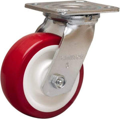 Hamilton - 5" Diam x 2" Wide x 6-1/2" OAH Top Plate Mount Swivel Caster - Polyurethane Mold on Polypropylene, 900 Lb Capacity, Straight Roller Bearing, 4 x 4-1/2" Plate - Apex Tool & Supply