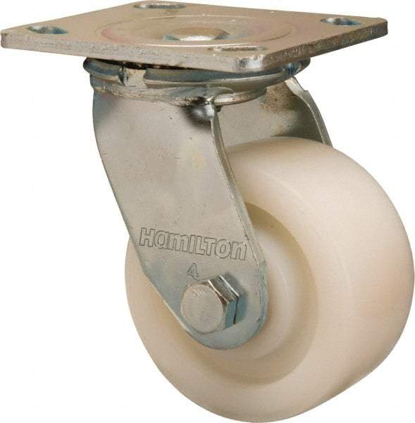 Hamilton - 4" Diam x 2" Wide x 5-5/8" OAH Top Plate Mount Swivel Caster - Nylon, 800 Lb Capacity, Sealed Precision Ball Bearing, 4 x 4-1/2" Plate - Apex Tool & Supply