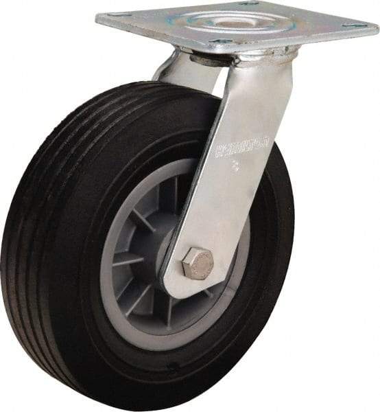 Hamilton - 8" Diam x 2-1/2" Wide, Rubber Swivel Caster - 400 Lb Capacity, Top Plate Mount, 5" x 5-1/2" Plate, Ball Bearing - Apex Tool & Supply