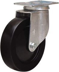 Hamilton - 5" Diam x 1-1/4" Wide x 6-1/16" OAH Top Plate Mount Swivel Caster - Hard Rubber, 190 Lb Capacity, Self-Lubricating Bearing, 2-1/2 x 3-3/4" Plate - Apex Tool & Supply