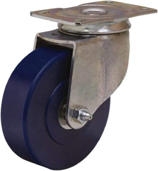 Hamilton - 4" Diam x 1-1/4" Wide x 5" OAH Top Plate Mount Swivel Caster - Polyurethane, 325 Lb Capacity, Straight Roller Bearing, 2-1/2 x 3-3/4" Plate - Apex Tool & Supply
