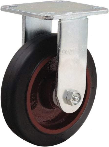 Hamilton - 6" Diam x 1-1/2" Wide x 7-1/2" OAH Top Plate Mount Rigid Caster - Rubber Mold on Cast Iron, 280 Lb Capacity, Straight Roller Bearing, 4 x 4-1/2" Plate - Apex Tool & Supply