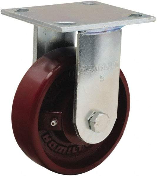 Hamilton - 5" Diam x 1-1/2" Wide x 6-1/8" OAH Top Plate Mount Rigid Caster - Cast Iron, 550 Lb Capacity, Straight Roller Bearing, 4 x 4-1/2" Plate - Apex Tool & Supply