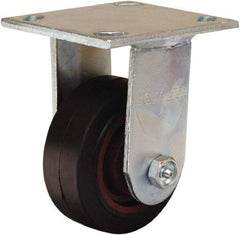 Hamilton - 4" Diam x 1-1/2" Wide x 5-5/8" OAH Top Plate Mount Rigid Caster - Rubber Mold on Cast Iron, 200 Lb Capacity, Straight Roller Bearing, 4 x 4-1/2" Plate - Apex Tool & Supply