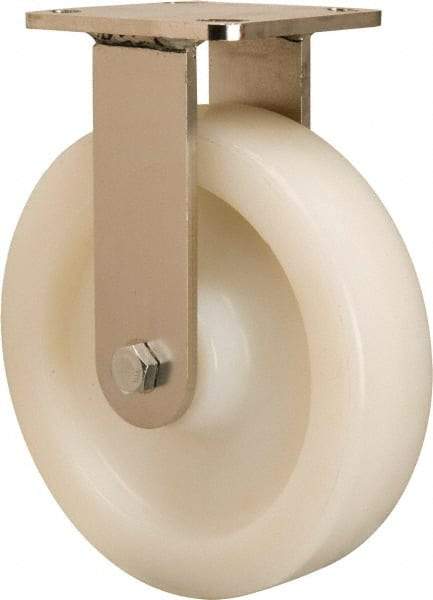 Hamilton - 8" Diam x 2" Wide x 9-1/2" OAH Top Plate Mount Rigid Caster - Nylon, 900 Lb Capacity, Stainless Steel Double Shielded Precision Ball Bearing, 4 x 4-1/2" Plate - Apex Tool & Supply