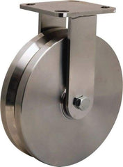 Hamilton - 8" Diam x 2" Wide, Stainless Steel Rigid Caster - 1,600 Lb Capacity, Top Plate Mount, 4" x 4-1/2" Plate, Stainless Steel Precision Ball Bearing - Apex Tool & Supply