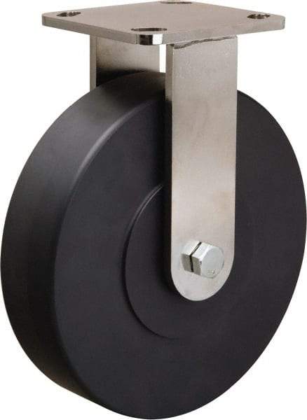 Hamilton - 8" Diam x 2" Wide x 9-1/2" OAH Top Plate Mount Rigid Caster - Nylon, 1,600 Lb Capacity, Stainless Steel Double Shielded Precision Ball Bearing, 4 x 4-1/2" Plate - Apex Tool & Supply