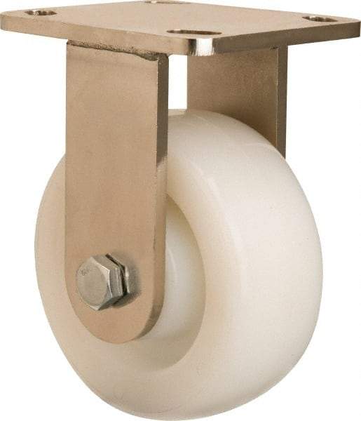 Hamilton - 5" Diam x 2" Wide x 6-1/2" OAH Top Plate Mount Rigid Caster - Nylon, 900 Lb Capacity, Stainless Steel Double Shielded Precision Ball Bearing, 4 x 4-1/2" Plate - Apex Tool & Supply