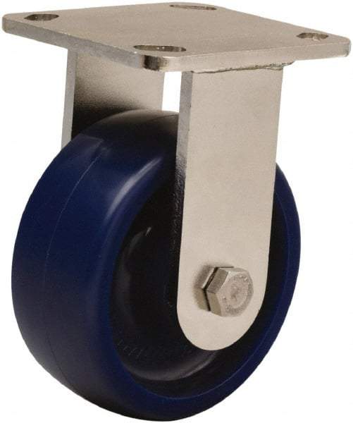 Hamilton - 5" Diam x 2" Wide x 6-1/2" OAH Top Plate Mount Rigid Caster - Polyurethane, 900 Lb Capacity, Stainless Steel Double Shielded Precision Ball Bearing, 4 x 4-1/2" Plate - Apex Tool & Supply