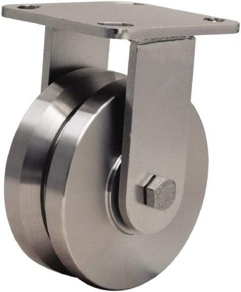 Hamilton - 5" Diam x 2" Wide, Stainless Steel Rigid Caster - 950 Lb Capacity, Top Plate Mount, 4" x 4-1/2" Plate, Stainless Steel Precision Ball Bearing - Apex Tool & Supply