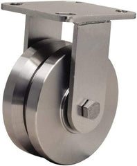 Hamilton - 5" Diam x 2" Wide, Stainless Steel Rigid Caster - 950 Lb Capacity, Top Plate Mount, 4" x 4-1/2" Plate, Stainless Steel Precision Ball Bearing - Apex Tool & Supply