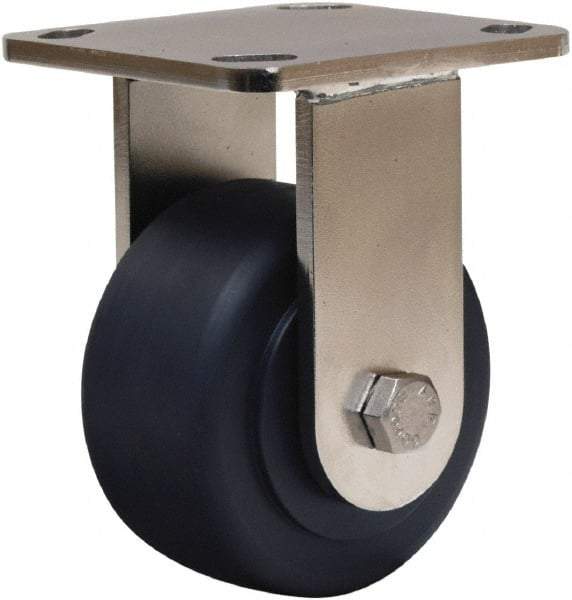 Hamilton - 4" Diam x 2" Wide x 5-5/8" OAH Top Plate Mount Rigid Caster - Nylon, 1,600 Lb Capacity, Stainless Steel Double Shielded Precision Ball Bearing, 4 x 4-1/2" Plate - Apex Tool & Supply