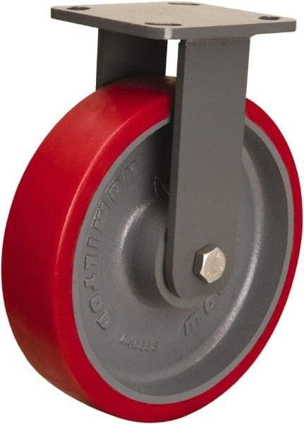 Hamilton - 8" Diam x 2" Wide x 9-1/2" OAH Top Plate Mount Rigid Caster - Polyurethane Mold onto Cast Iron Center, 1,800 Lb Capacity, Sealed Precision Ball Bearing, 4 x 4-1/2" Plate - Apex Tool & Supply