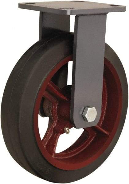 Hamilton - 8" Diam x 2" Wide x 9-1/2" OAH Top Plate Mount Rigid Caster - Rubber Mold on Cast Iron, 500 Lb Capacity, Straight Roller Bearing, 4 x 4-1/2" Plate - Apex Tool & Supply