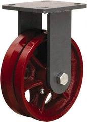 Hamilton - 6" Diam x 2" Wide, Iron Rigid Caster - 1,000 Lb Capacity, Top Plate Mount, 4" x 4-1/2" Plate, Straight Roller Bearing - Apex Tool & Supply
