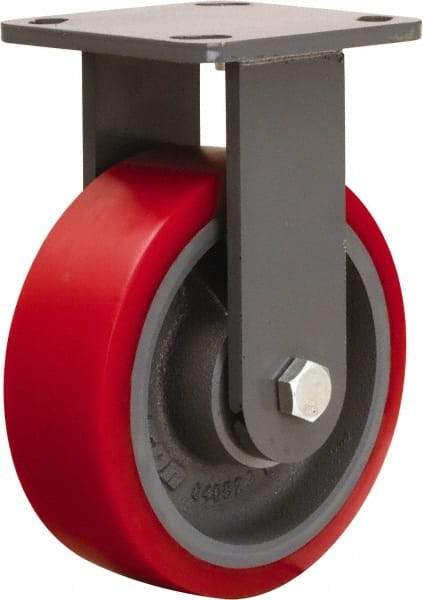 Hamilton - 6" Diam x 2" Wide x 7-1/2" OAH Top Plate Mount Rigid Caster - Polyurethane Mold onto Cast Iron Center, 1,400 Lb Capacity, Sealed Precision Ball Bearing, 4 x 4-1/2" Plate - Apex Tool & Supply