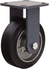 Hamilton - 6" Diam x 2" Wide x 7-1/2" OAH Top Plate Mount Rigid Caster - Rubber Mold on Cast Iron, 410 Lb Capacity, Tapered Roller Bearing, 4 x 4-1/2" Plate - Apex Tool & Supply