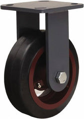 Hamilton - 6" Diam x 2" Wide x 7-1/2" OAH Top Plate Mount Rigid Caster - Rubber Mold on Cast Iron, 410 Lb Capacity, Straight Roller Bearing, 4 x 4-1/2" Plate - Apex Tool & Supply