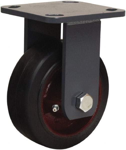 Hamilton - 5" Diam x 2" Wide x 6-1/2" OAH Top Plate Mount Rigid Caster - Rubber Mold on Cast Iron, 350 Lb Capacity, Straight Roller Bearing, 4 x 4-1/2" Plate - Apex Tool & Supply