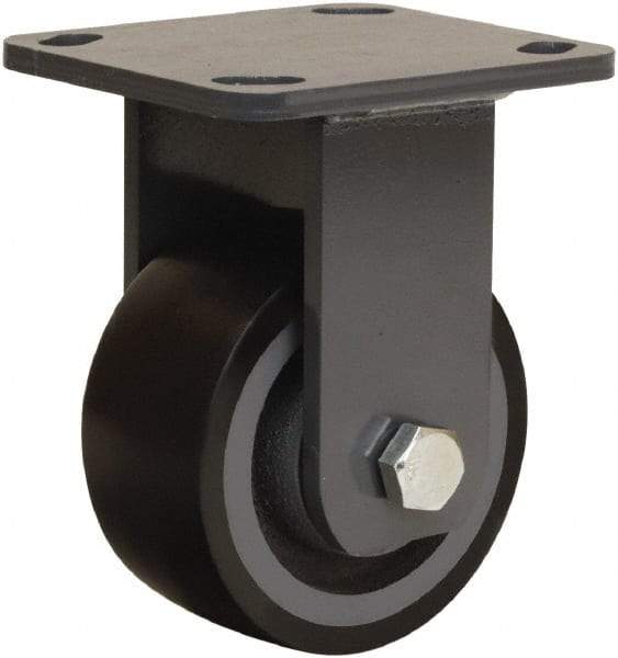 Hamilton - 4" Diam x 2" Wide x 5-5/8" OAH Top Plate Mount Rigid Caster - Polyurethane Mold onto Cast Iron Center, 975 Lb Capacity, Sealed Precision Ball Bearing, 4 x 4-1/2" Plate - Apex Tool & Supply