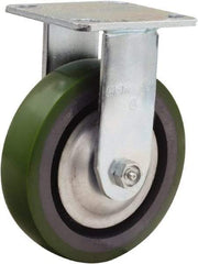 Hamilton - 6" Diam x 1-1/2" Wide x 7-1/2" OAH Top Plate Mount Rigid Caster - Polyurethane Mold onto Cast Iron Center, 850 Lb Capacity, Straight Roller Bearing, 4 x 4-1/2" Plate - Apex Tool & Supply