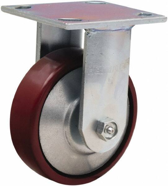 Hamilton - 5" Diam x 1-1/2" Wide x 6-1/2" OAH Top Plate Mount Rigid Caster - Cast Iron, 750 Lb Capacity, Straight Roller Bearing, 4 x 4-1/2" Plate - Apex Tool & Supply
