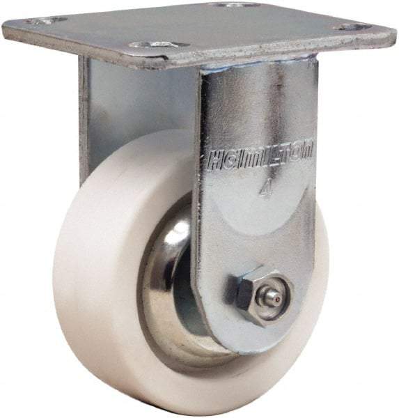 Hamilton - 4" Diam x 1-1/2" Wide x 5-5/8" OAH Top Plate Mount Rigid Caster - Polyolefin, 350 Lb Capacity, Delrin Bearing, 4 x 4-1/2" Plate - Apex Tool & Supply
