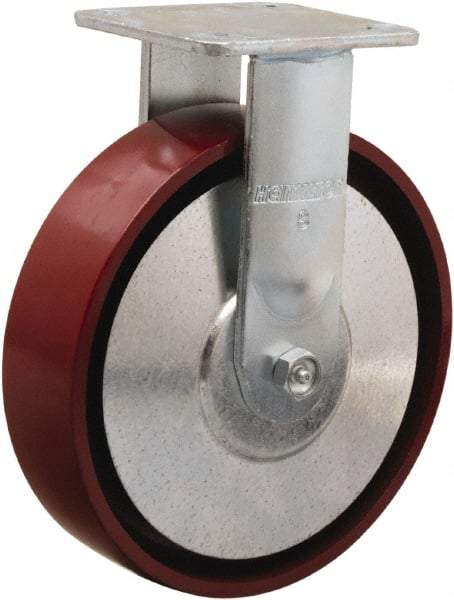 Hamilton - 8" Diam x 2" Wide x 9-1/2" OAH Top Plate Mount Rigid Caster - Cast Iron, 900 Lb Capacity, Sealed Precision Ball Bearing, 4 x 4-1/2" Plate - Apex Tool & Supply