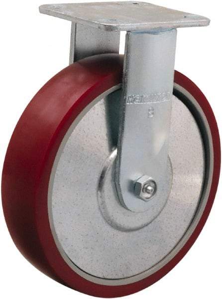 Hamilton - 8" Diam x 2" Wide x 9-1/2" OAH Top Plate Mount Rigid Caster - Polyurethane on Aluminum, 900 Lb Capacity, Straight Roller Bearing, 4 x 4-1/2" Plate - Apex Tool & Supply