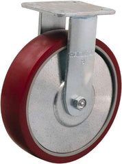 Hamilton - 8" Diam x 2" Wide x 9-1/2" OAH Top Plate Mount Rigid Caster - Polyurethane on Aluminum, 900 Lb Capacity, Straight Roller Bearing, 4 x 4-1/2" Plate - Apex Tool & Supply