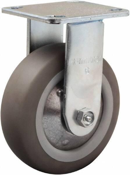 Hamilton - 6" Diam x 2" Wide x 7-1/2" OAH Top Plate Mount Rigid Caster - Rubber Mold on Polyolefin, 410 Lb Capacity, Straight Roller Bearing, 4 x 4-1/2" Plate - Apex Tool & Supply