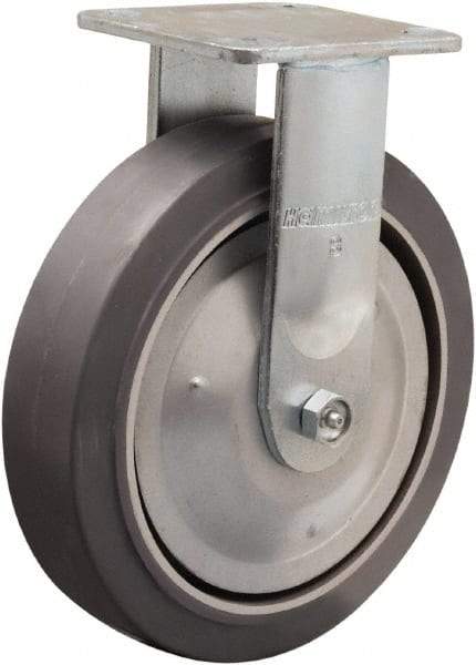 Hamilton - 8" Diam x 2" Wide x 9-1/2" OAH Top Plate Mount Rigid Caster - Rubber Mold on Aluminum, 500 Lb Capacity, Straight Roller Bearing, 4 x 4-1/2" Plate - Apex Tool & Supply