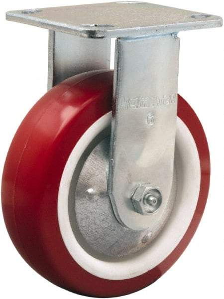 Hamilton - 6" Diam x 2" Wide x 7-1/2" OAH Top Plate Mount Rigid Caster - Polyurethane Mold on Polypropylene, 900 Lb Capacity, Straight Roller Bearing, 4 x 4-1/2" Plate - Apex Tool & Supply