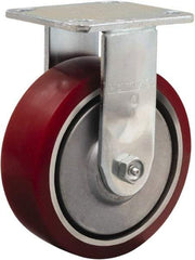 Hamilton - 6" Diam x 2" Wide x 7-1/2" OAH Top Plate Mount Rigid Caster - Polyurethane on Aluminum, 900 Lb Capacity, Straight Roller Bearing, 4 x 4-1/2" Plate - Apex Tool & Supply
