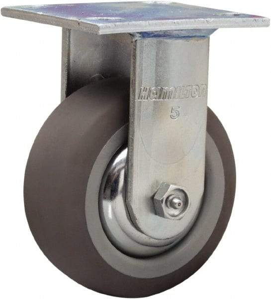 Hamilton - 5" Diam x 2" Wide x 6-1/2" OAH Top Plate Mount Rigid Caster - Rubber Mold on Polyolefin, 350 Lb Capacity, Straight Roller Bearing, 4 x 4-1/2" Plate - Apex Tool & Supply