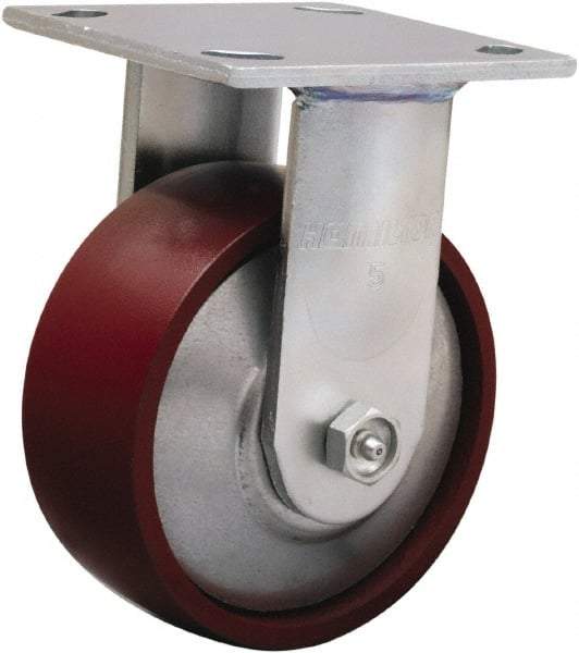 Hamilton - 5" Diam x 2" Wide x 6-1/2" OAH Top Plate Mount Rigid Caster - Cast Iron, 900 Lb Capacity, Sealed Precision Ball Bearing, 4 x 4-1/2" Plate - Apex Tool & Supply